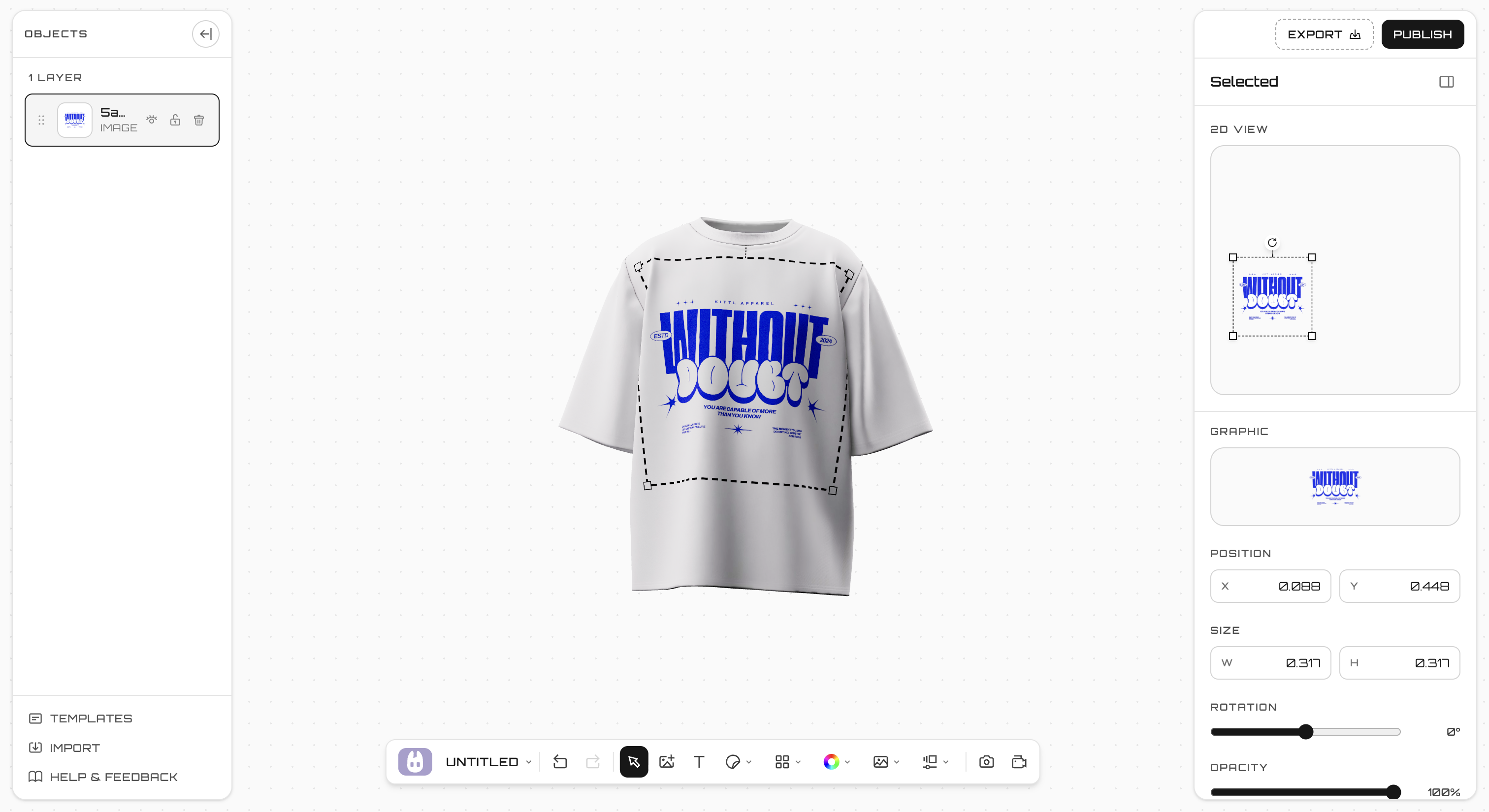 3DMockups editor — 3D t-shirt with a graphic applied on top